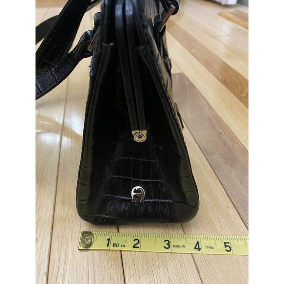 Vintage Eitenne Aigner Leather Croc Pattern Snap Closure Black Classic - Picture 9 of 16